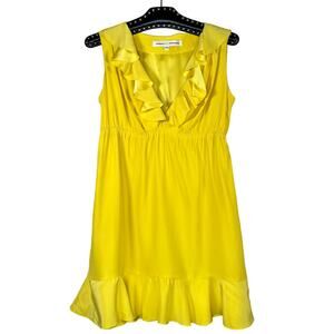 Amanda Uprichard Yellow Kelly Sleeveless Ruffle Silk Dress Medium